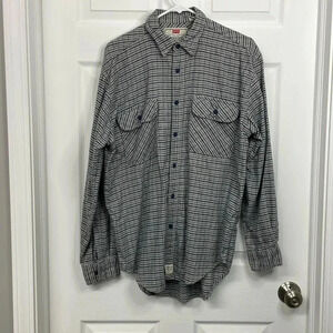 VTG Levi's Men's White Blue Plaid Button Up Shirt Flannel Size Medium 90s Cotton